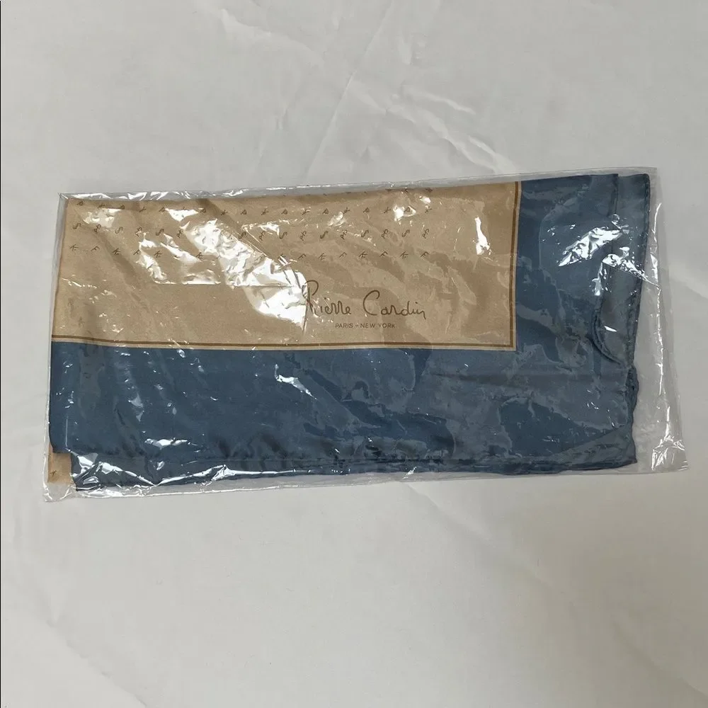 Vintage Pierre Cardin Cream and Blue Silk Pocket Square- New